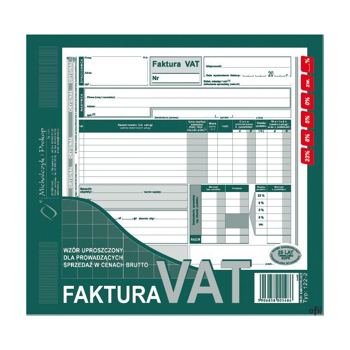 122-2E Faktura VAT brut.2/3 A4 (uproszcz.)MICHALCZYK i PROKOP