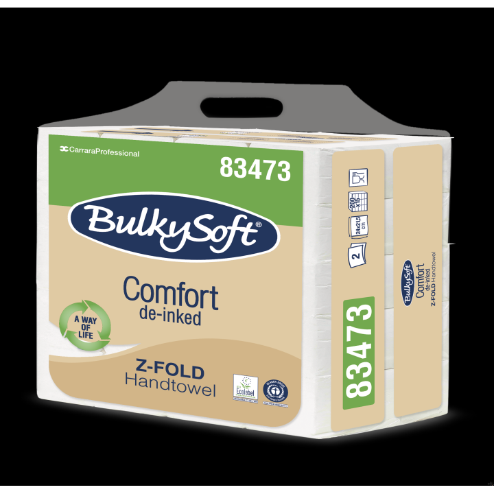 BulkySoft Comfort de-inked, celuloza z recyklingu, ręcznik papierowy, ZZ, 3 panelowy, 2W, 4x21,5cm, biały, 3000 listków, 83473