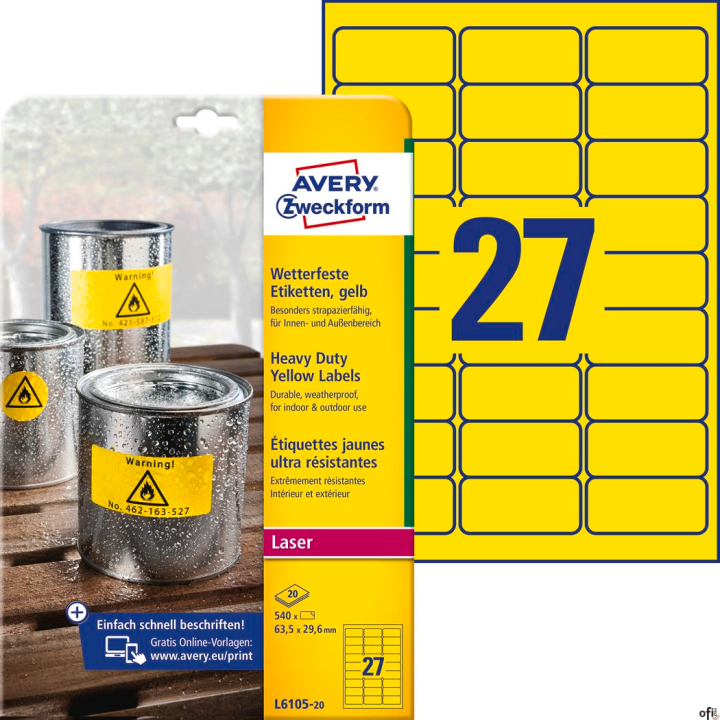 Etykiety foliowe Heavy Duty• Niezwykle wytrzymałe etykiety samoprzylepne wykonane z żółtego poliestru.• Wyjątkowo odporne na dzi