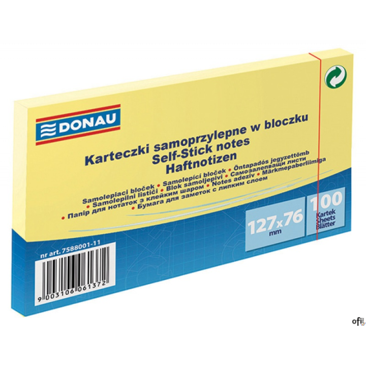 uniwersalne żółte karteczki, idealne do przekazywania wiadomości_ilość karteczek: 1x100 w rozmiarze 127x76mm_gramatura: 70gsm _ 