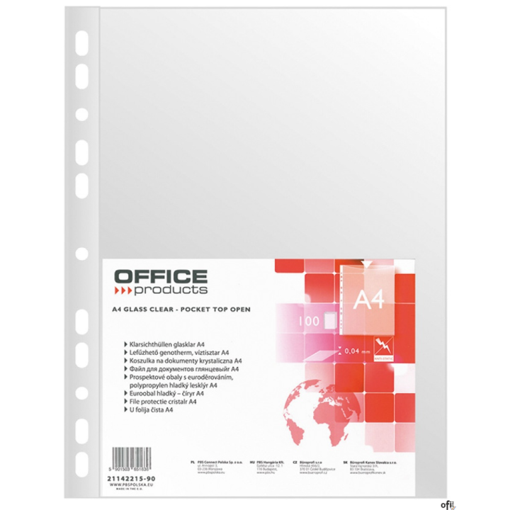 Koszulki na dokumenty A4 PP krystaliczne 40 mikr. 100szt. OFFICE PRODUCTS 21142215-90