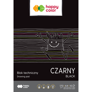 Blok techniczny czarny A4, 170g, 10 ark, Happy Color HA 3717 2030-9