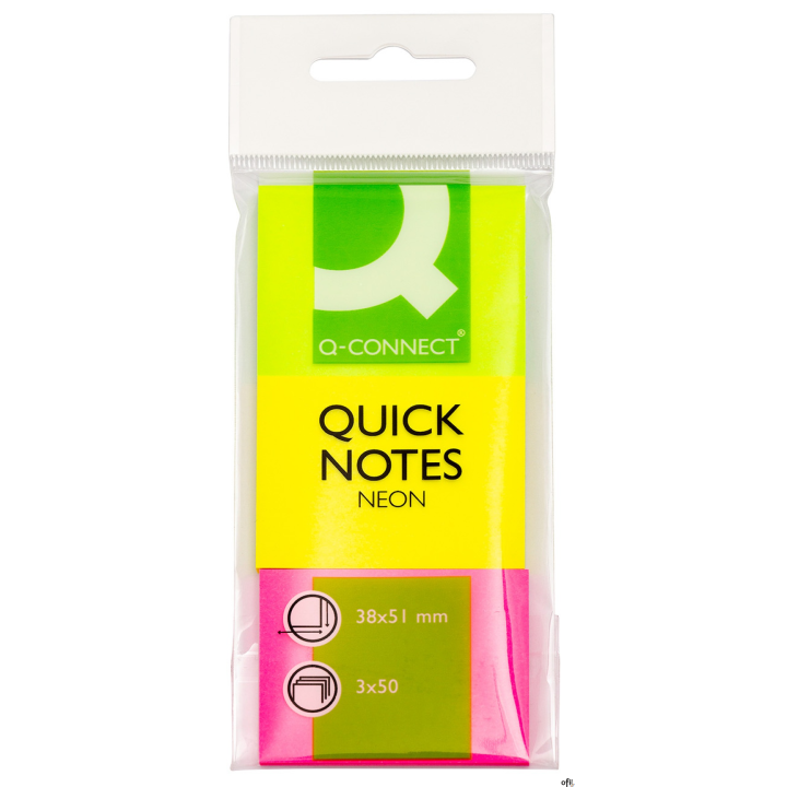 Bloczek samoprzylepny Q-CONNECT, 38x51mm, 3x50 kart., neon, mix kolorów  KF01224