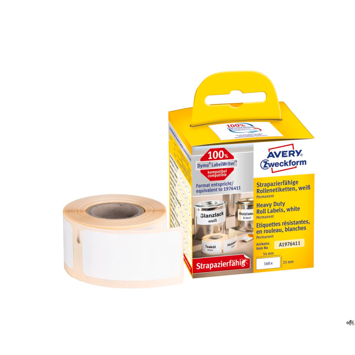 Etykiety Heavy Duty A1976411 25x54 160 et. w rolce do termodruku, poliestrowe, trwałe, białe, Avery Zweckform