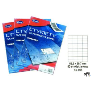 Etykiety samoprzylepne białe Grand Uniwersalne etykiety samoprzylepne Grand w arkuszach formatu A4, do stosowania w drukarkach a