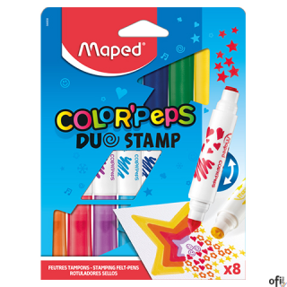 Flamastry dwustronne - z jednej strony końcówka do pisania lub kolorowania a z drugiej pieczątka z motywem: serduszko, emotka, k