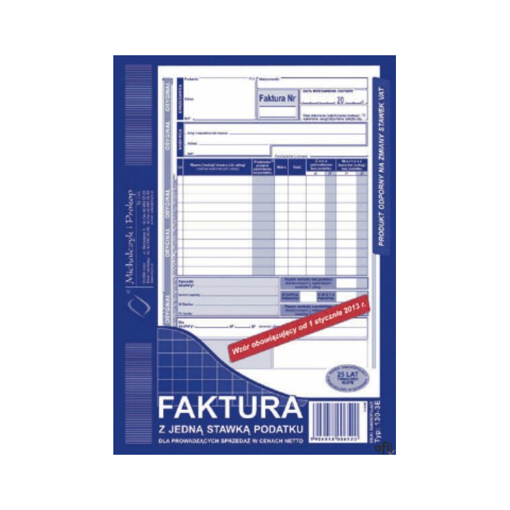 Faktura VAT z jedną stawką podatku (pion), A-5