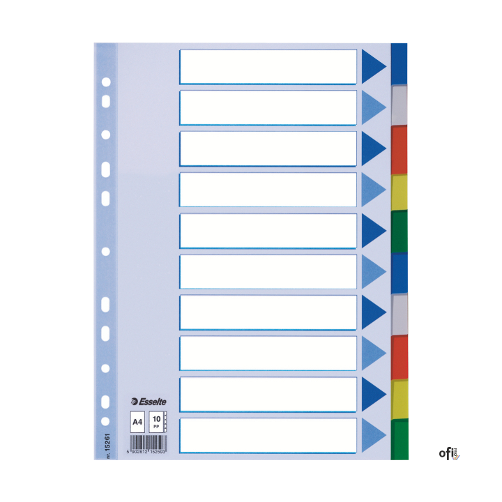 Przekładki plastikowe z PP A4 ESSELTE 10 kart 15261