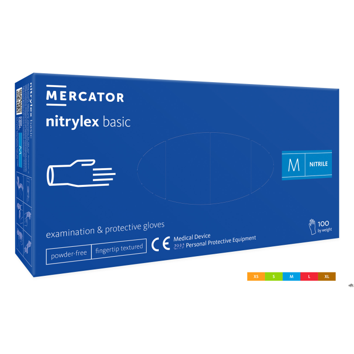 Rękawice nitrylowe bezpudrowe diagnostyczne MERCATOR, nitrylex basic, (100 szt.), rozmiar M, niebieskie