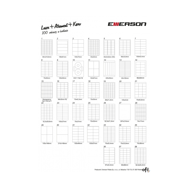 Etykiety A4 100x30mm białe nr009 (100sztuk) EMERSON eta4100x030w