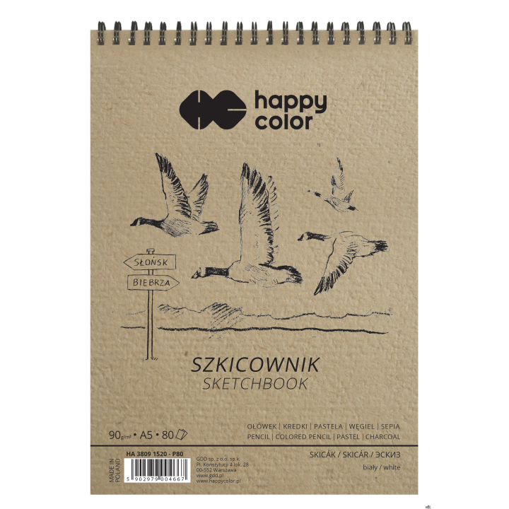 Szkicownik na spirali PTAKI A5, biały, 80 ark, 90g, Happy Color HA 3809 1520-P80
