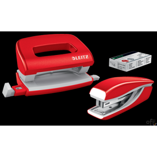 Zszywacz + dziurkacz metalowy Leitz Mini WOW, czerwony, 10 lat gwarancji, 10 kartek 55612026 .