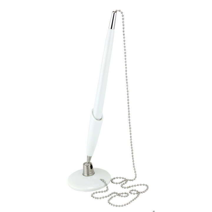 Długopis plastikowy z podstawką i metalowym łańcuszkiem biały 0,7mm KAMPALA A01.2198.00