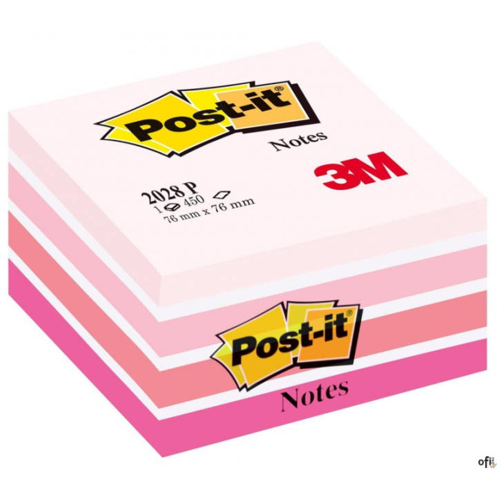 Kostka samoprzylepna POST-IT (2028-P), 76x76mm, 1x450 kart., różowa .