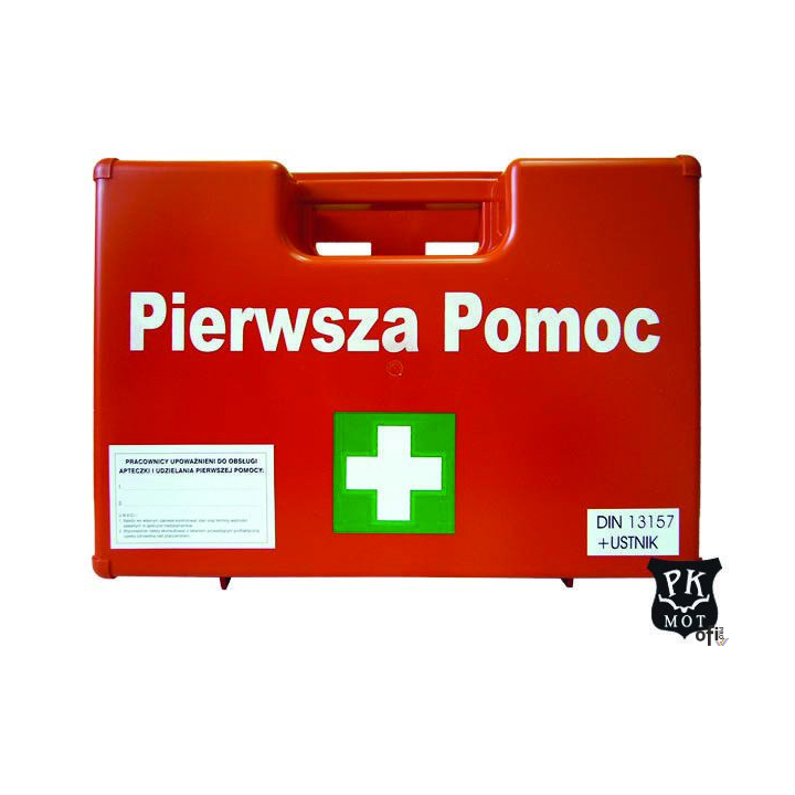 Przenośna apteczka pierwszej pomocy, zakładowa.wykonana z tworzywa sztucznego (ABS)wyposażenie zgodne z normą DIN 13157:2021plas