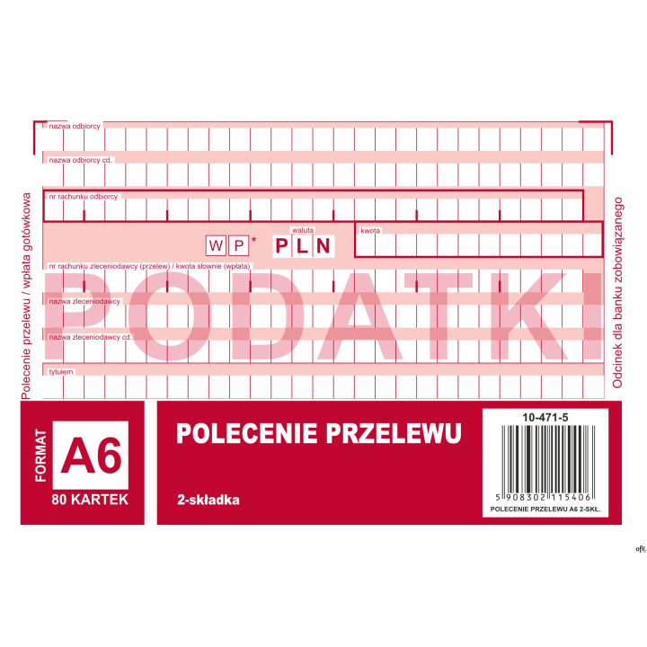 Polecenie przelewu 2 odcinkowe A6, 80 kartek 10-471-5 DOTTS