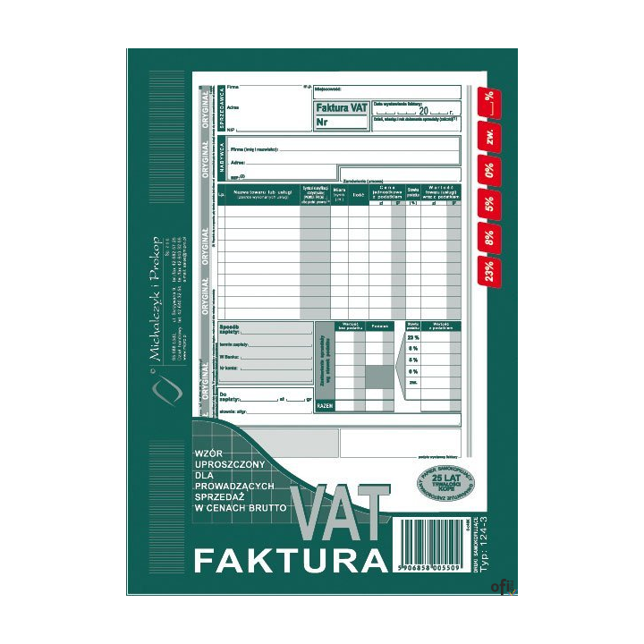 124-3E Faktura VAT brutto A5piN! (pion-upr.)MICHALCZYK I PROKOP