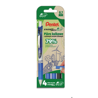 Pióro kulkowe ENERGEL ECO (kpl. 4szt - czarny, 3x niebieski) BL77E-ST4ACCCPL PENTEL