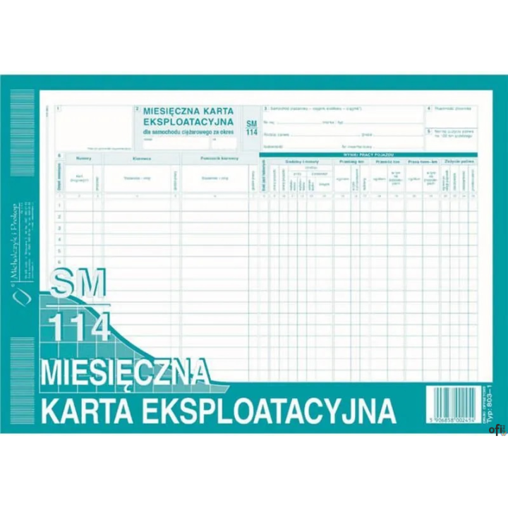 MKE Miesięczna Karta Eksploatacyjna A4 (SM/114) MICHALCZYK I PROKOP 803-1