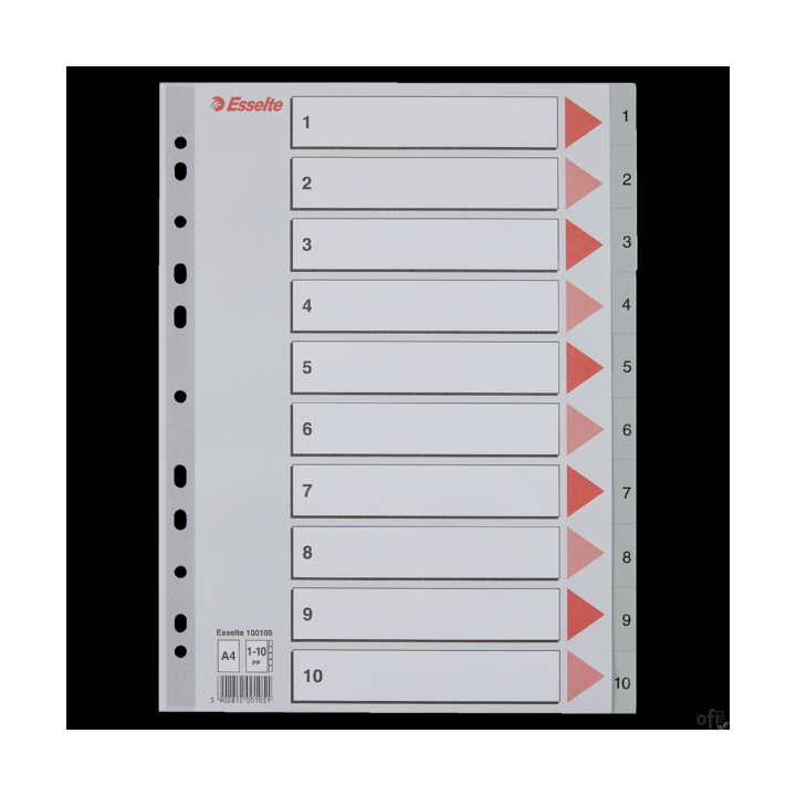 Przekładki plastikowe szare PP A4 1-10 100105 numeryczne ESSELTE