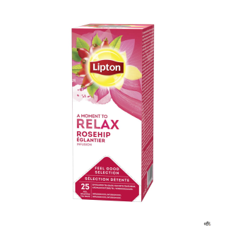 Owocowa herbata rosehip producenta lipton w skład, której wchodzi dzika róża z hibiskusem, tworzy delikatny i aromatyczny napar 