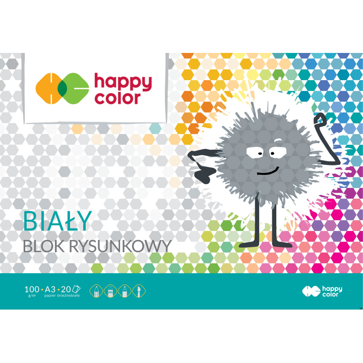 Blok rysunkowy biały A3, 100g, 20 ark, Happy Color HA 3710 3040-0