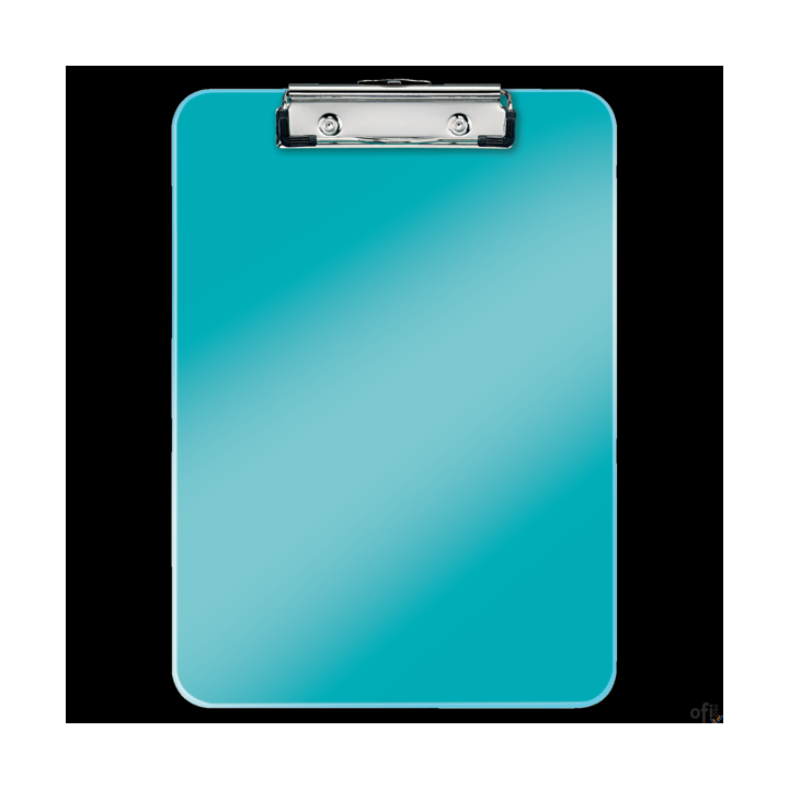 Deska A4 z klipem Leitz WOW__wykonana z trwałego polistyrenu__mocny metalowy klips bezpiecznie trzyma kartki__z zaczepem do powi