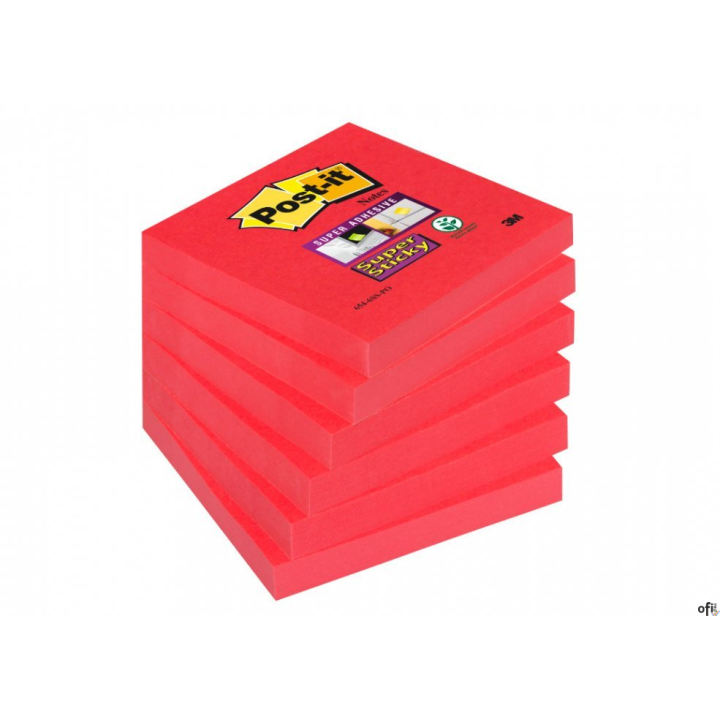 654-6SS-PO Bloczek samoprzylepny Post-it_ Super Sticky,_czerwień, 6 sztuk po 90 kartek, 76x76 mm