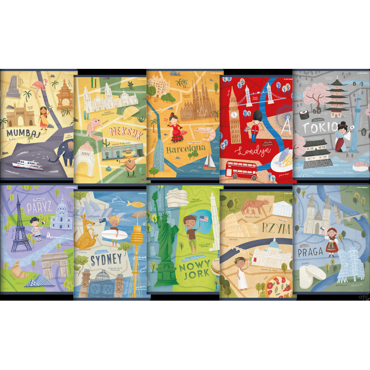 Zeszyt TOP 2000 CITIES OF THE WORLD A5 16k 70g mix linia podwójna kolorowa 400157889 SALE