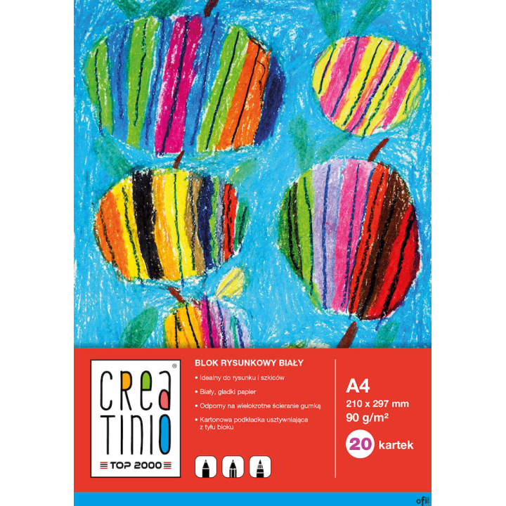 Blok rysunkowy A4 20 kartek 90 g Creatinio biały Top 2000 400079845/400176 .