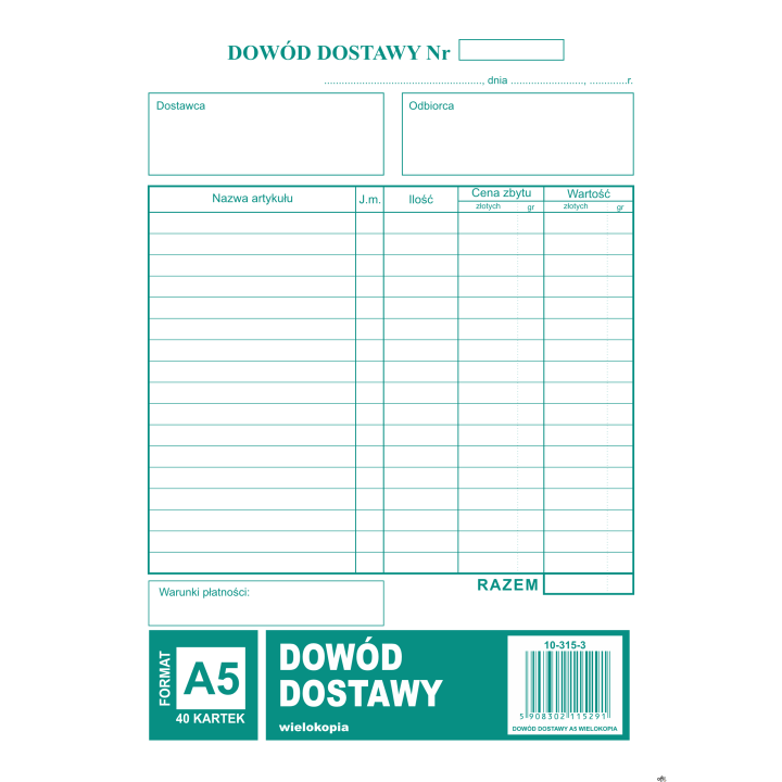 Dowód dostawy A5, 80 kartek wielokopia, 10-315-3 DOTTS
