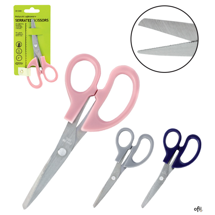 - nożyczki ze stali nierdzewnej- ergonomiczny uchwyt z tworzywa sztucznego- antypoślizgowe ząbkowane brzegi- łatwo tną materiał 