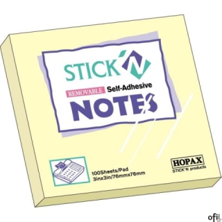 Notes samoprzylepne 76x76 żółty pastel STICK`N 100k. 21007