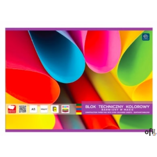 Blok techniczny A4 kolorowy 20k barwiony w masie 180g INTERDRUK