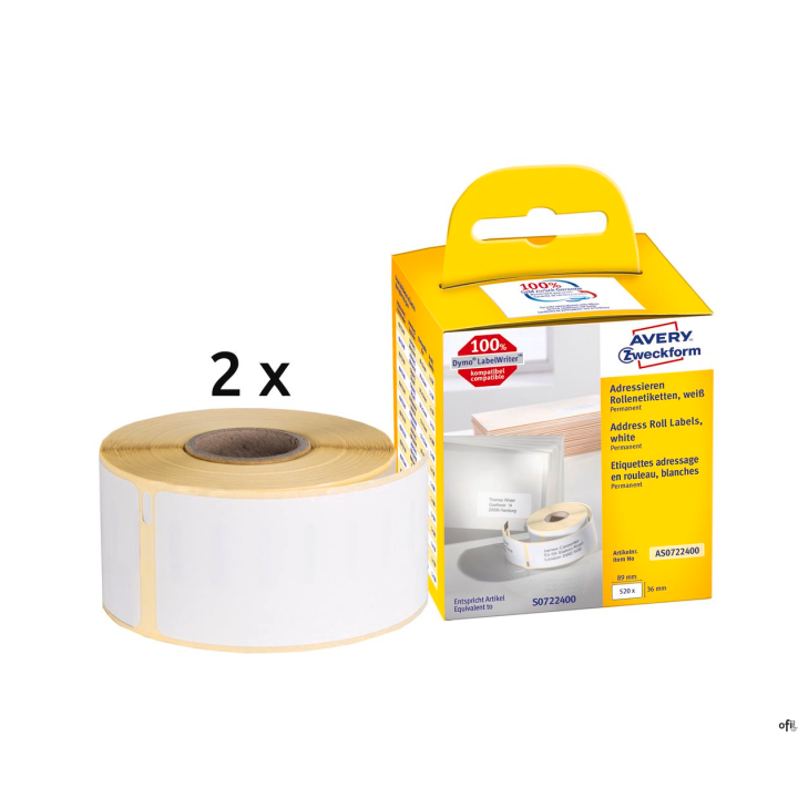 • Etykiety adresowe Avery Zweckform w rolce do drukarek termicznych • Są kompatybilne z: Dymo LabelWriter 300er-, 400er-, 450er-