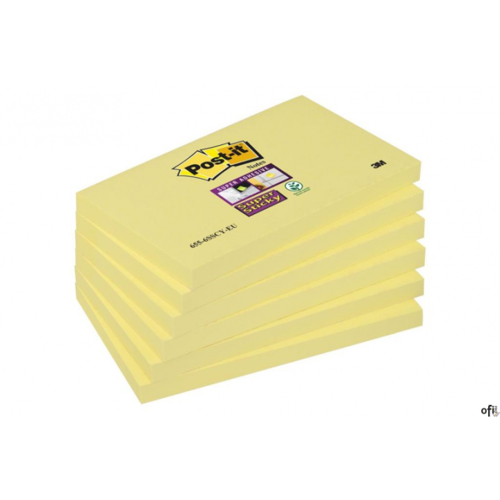 Bloczek samoprzylepny POST-IT_ Super Sticky (655-6SSCY-EU), 127x76mm, 6x90 kart., żółty (X)
