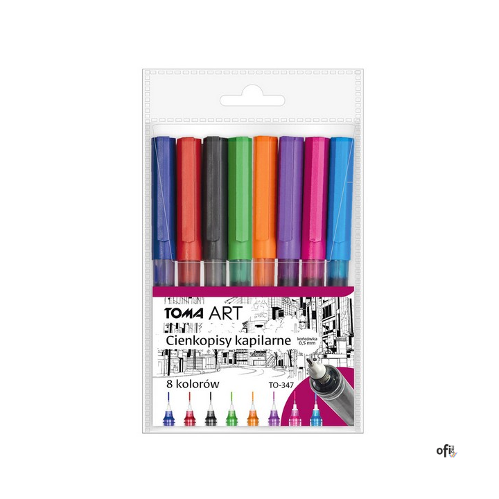 Cienkopisy kapilarne, końcówka 0,5mm, komplet 8 kolorów  TO-347-8 Toma