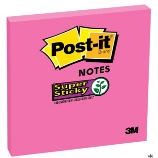 Bloczek_ samoprzylepny POST-IT_ Super sticky, (654-6SS-PNK), 76x76mm, 1x90 kart., fuksja