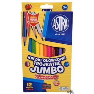 Kredki ołówkowe trójkątne jumbo Astra 12 kolorów + temperówka, 312023912