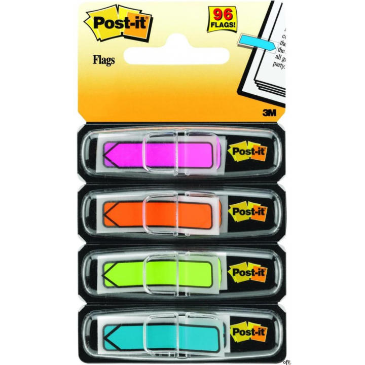 Zakładki indeksujące POST-IT (684-ARR4), PP, 12x43mm, strzałka, 4x24 kart., mix kolorów neonowy 3M-70071353612