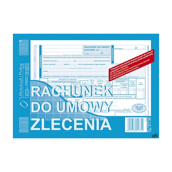 511-3R Rachunek do umowy zlecenia A5 (o+1k) MICHALCZYK&PROKOP