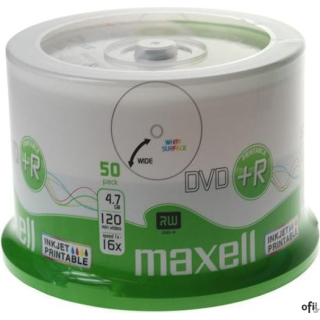 Płyta MAXELL DVD+R 4.7GB 16x, (50szt) PRINTABLE, white, do nadruku, cake 275702