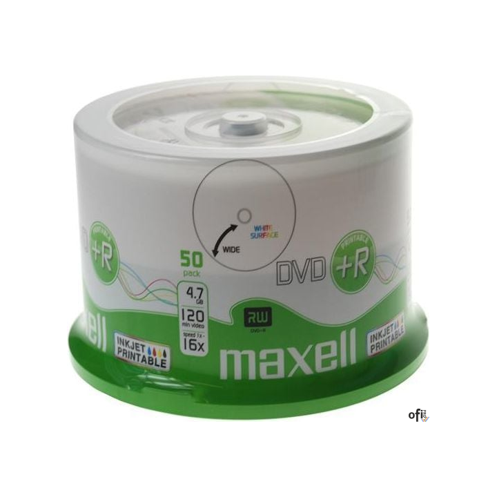 Płyta MAXELL DVD+R 4.7GB 16x, (50szt) PRINTABLE, white, do nadruku, cake 275702
