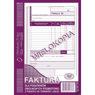 201-3E Faktura A5 dla podatników zwolnionych podmiotowo z podatku od towarów i usług (pion) MICHALCZYK I PROKOP