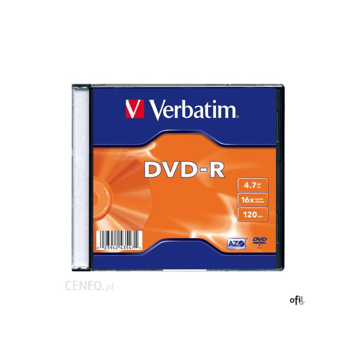 Płyta DVD-R VERBATIM SLIM 4.7GB x16 43557