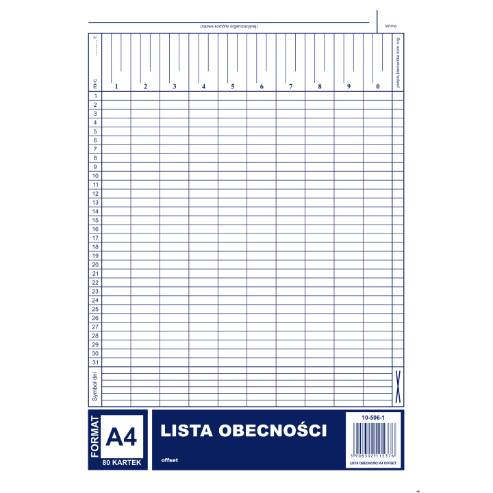 Lista obecnośći A4, 40 kartek offset, 10-506-1 DOTTS