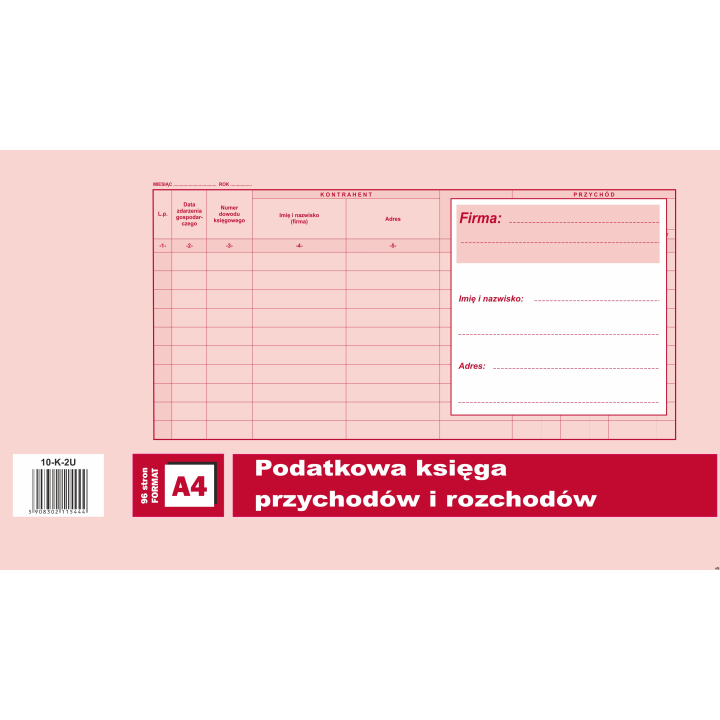 Podatkowa księga przychodów i rozchodów A4, 96 stron offset 10-K-2U DOTTS