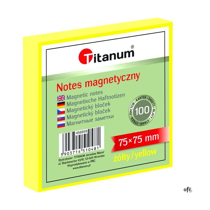 Notes elektrostatyczny 75x75mm 100k żółty 456959 TITANUM bloczek