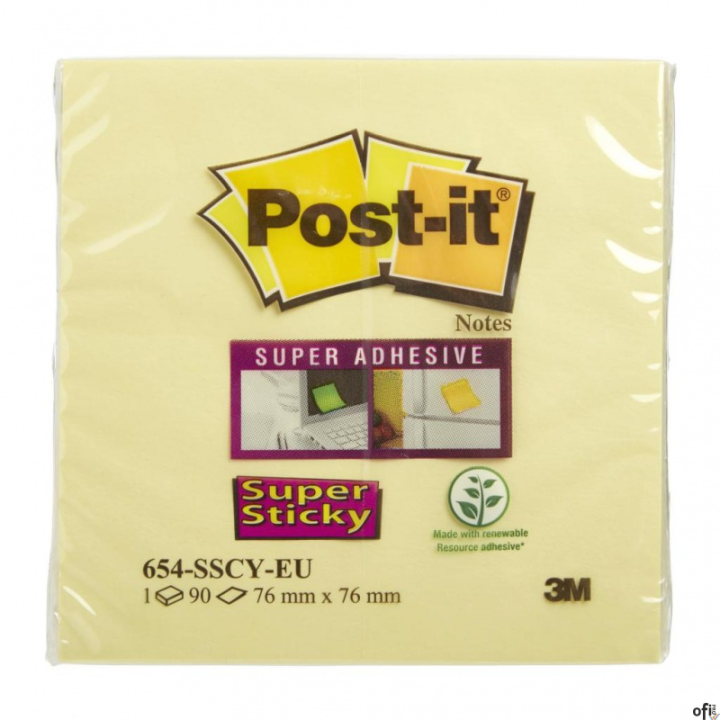 Bloczek 3M POST-IT 76x76mm żółty 90k Super Sticky (654)70005197911
