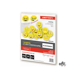 Etykiety A4 25 ark. , kółka 40mm żółte Buźka mix  EMOTYKIETY
